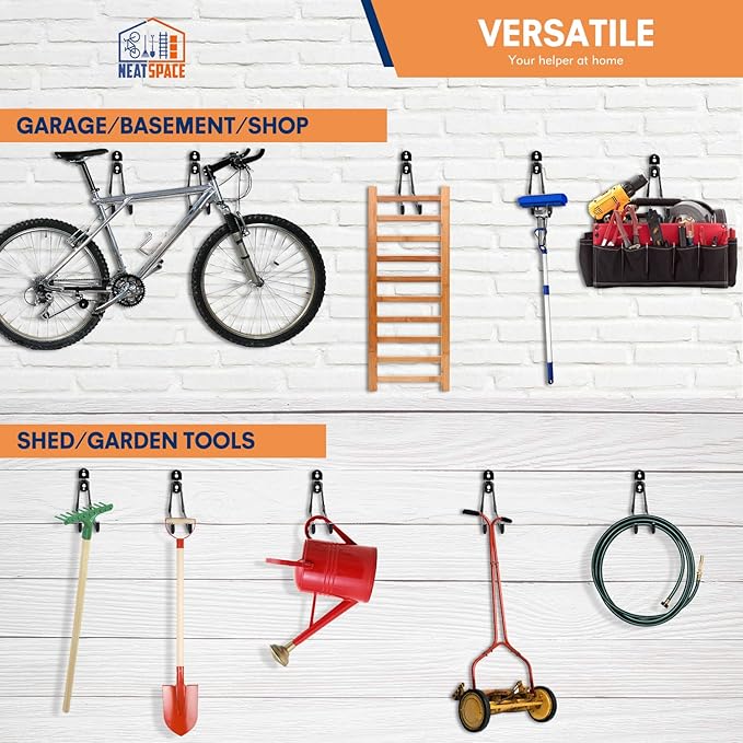 Garage Hooks Heavy Duty - 11 Inch Large Wall Mount Storage Hanger, 4 Pack Long Hook Garage Organizer for Hanging Tool, Chairs, Hoses, Ladder, Bulk Items, Ropes, etc.