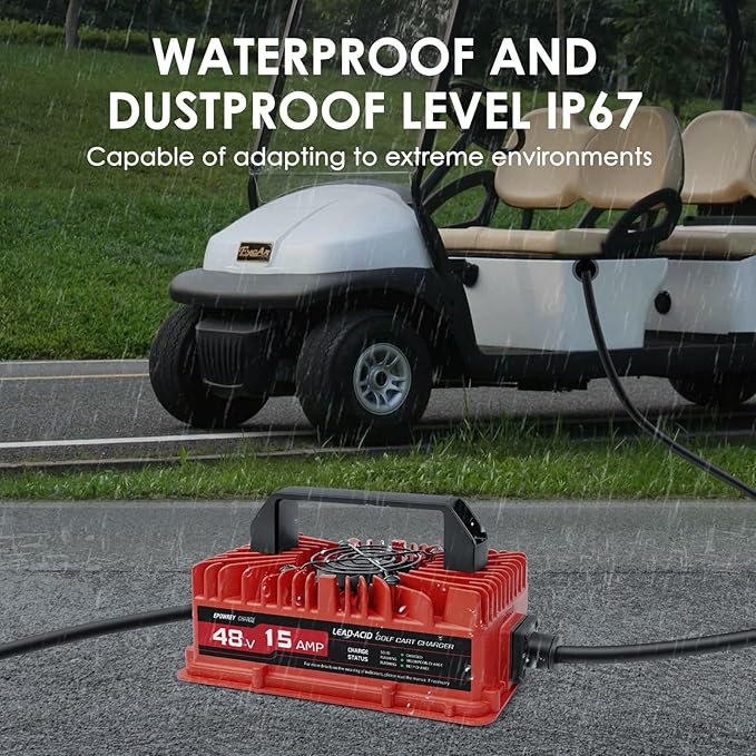 15 AMP Golf Cart Charger for 48 Volt EZGO RXV & TXT with 3 Pin Triangular Plug-Lead Acid Battery