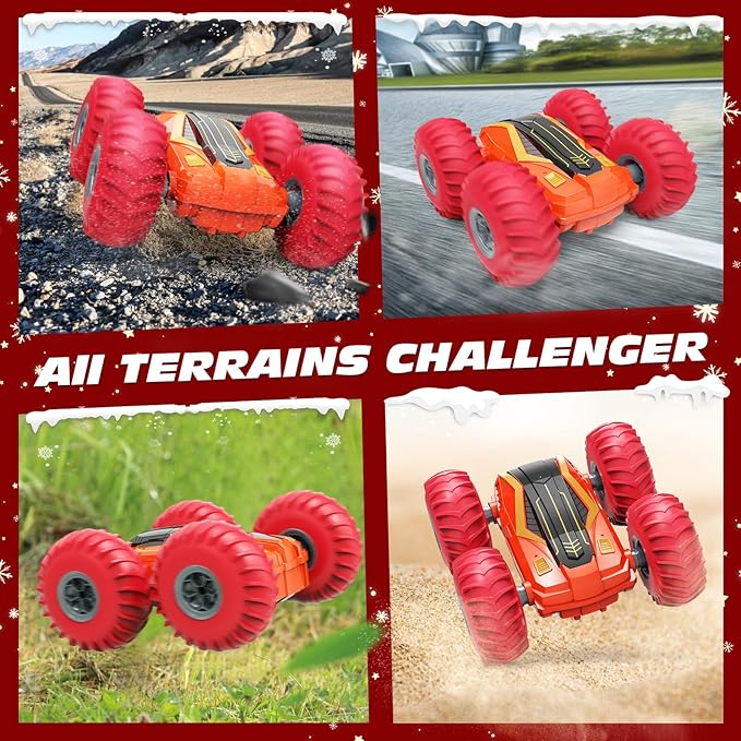 Tecnock Large Remote Control Car for Kids, 1:14 Bigger Size RC Stunt Car with Inflatable Tires, 2.4GHz RC Cars with 40-Min Playtime, Double Sided 360° Rotates and Flips, Toys Gift for Boys and Girls