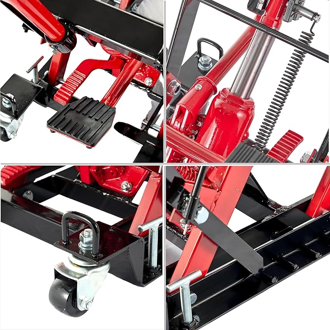 1500 lbs Hydraulic Motorcycle Lift Jack with Safety Lock & Foot Pedal, Heavy Duty Steel ATV/UTV Lift Stand, Adjustable 4.75"-14.75" Height, Portable Garage Bike Hoist for Powersports
