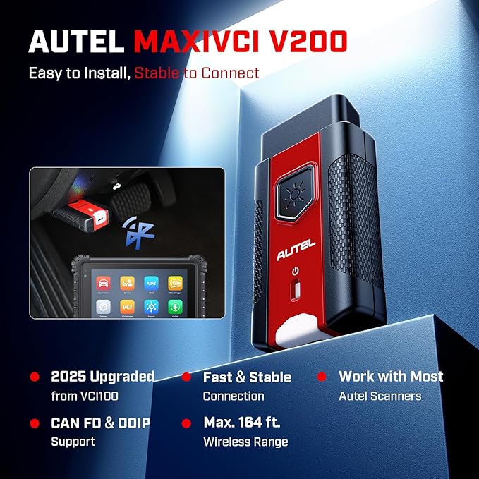 Autel MaxiVCI V200 VCI200 Wireless Dongle: 2025 VCI 200 OBD2 Connector 2.0 of VCI100 V100 Adapter Car Communication Interface for MaxiSys MS906 Pro MS906 Pro-TS S906 MAX KM100 BT608 BT609 ITS600 etc.
