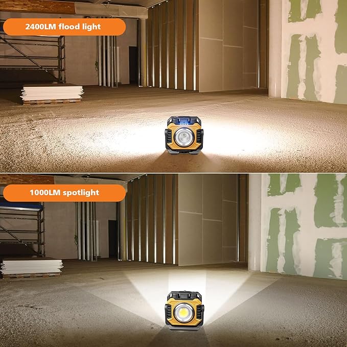 Samyoung 2 Pack 2400LM Super Bright Rechargeable Work Light, 28 Hours Long Lasting Stepless 2700-8000K White Warm & Brightness Magnetic LED Work Light, Ultralight 360°Rotating Portable Light with Hook