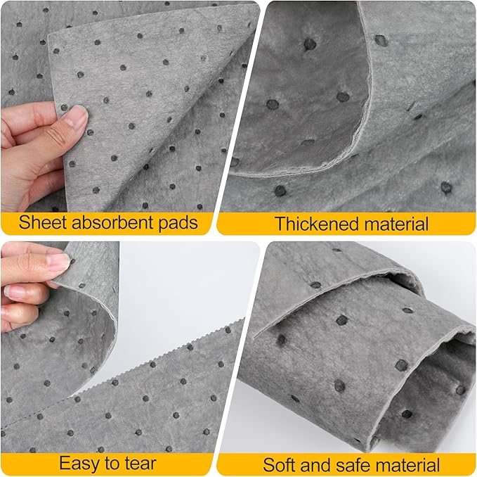 10PC Oil Absorbent Pads | 13"X10" Meltblown Polypropylene Mats, Hand-Tear Lines for Automotive & Workshop | Vacuum Eco-Packaging, Reusable Spill Control