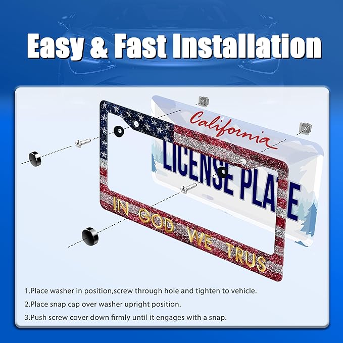 in God We Trust License Plate Frame American Flag License Plate Stainless Steel Funny License Plate Holder Personalized Christian Car Accessory Decoration 12.3" x 6.3"for Men Women