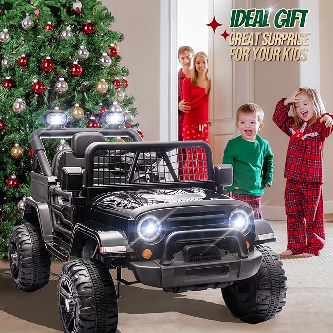 JOYMOR 12V Kids Ride on Truck with Remote Control, 4 Wheels Battery Powered Kids Car, Electric Play Car with LED Lights/Horn/Remote and Manual Control/3-5 MPH Speed/Gift for Girl Boy (Black)