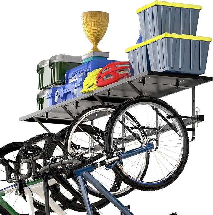 Bike Storage Rack with Shelf, Bike Wall Mount Garage Stand, Bike Hanger Storage Bicycles Hanger Hooks Bike Hooks for Garage Organizer