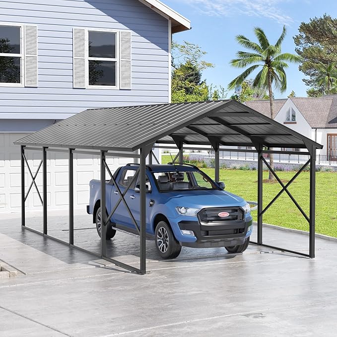 Kullavik 22x12x10 FT Metal Carport, Heavy Duty Carport Canopy with Galvanized Steel Roof, Reinforced Steel Frame & Enhanced Base, All Weather Outdoor Garage for Cars, Trucks, Boats and Tractors