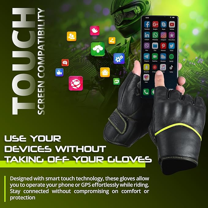 aasportx Motorcycle Gloves - Men's Leather Motorbike Gloves with Touchscreen Function - Non-Slip Pads for Men & Women