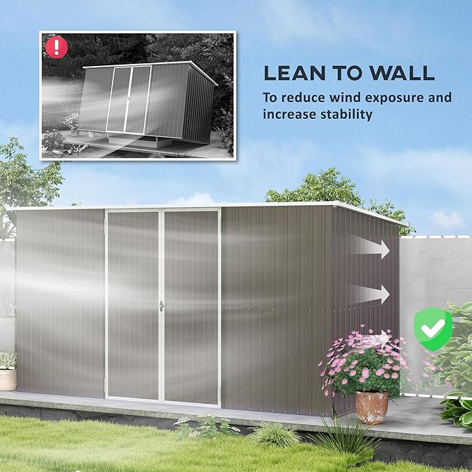 Outsunny 11' x 6' Outdoor Storage Shed, Galvanized Metal Utility Garden Tool House, 2 Vents and Lockable Door for Backyard, Bike, Patio, Garage, Lawn, Light Gray