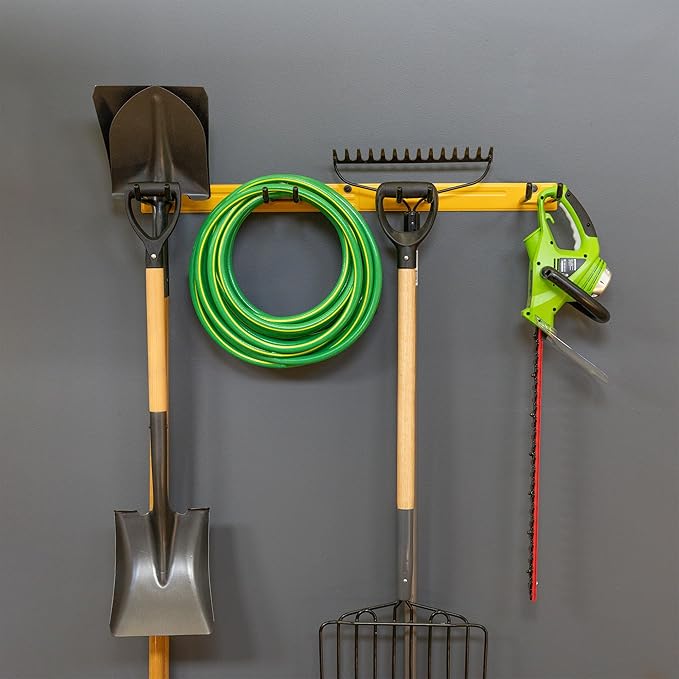 StoreYourBoard Wall-Mounted Rack With 4 Garage Hooks – Heavy-Duty Steel Holder Garage & Garden Storage for Shed, Workshop, or Home Organization – For Rakes, Shovels, Tools & More – 1 Pack, Tractor