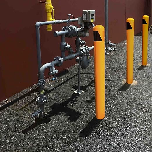 46" Pour in Place Steel Bollard Post, 4-1/2" OD Safety Bollard Yellow Powder Coat, Metal Bollard Parking, Driveway Barrier