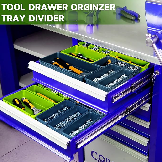 Tool Box Organizer Tray, Toolbox Desk Drawer Organizer, Tool Box Tray, Toolbox Organization Storage for Rolling Tool Chest (60PCS (Blue+Green))
