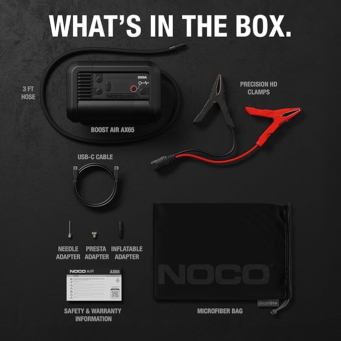 NOCO Boost Air AX65: 2000A Jump Starter with Air Compressor Tire Inflator – Starts 8.0L Gas & 6.0L Diesel – 67 SLPM Airflow Inflates 0–40 PSI in 2 Minutes
