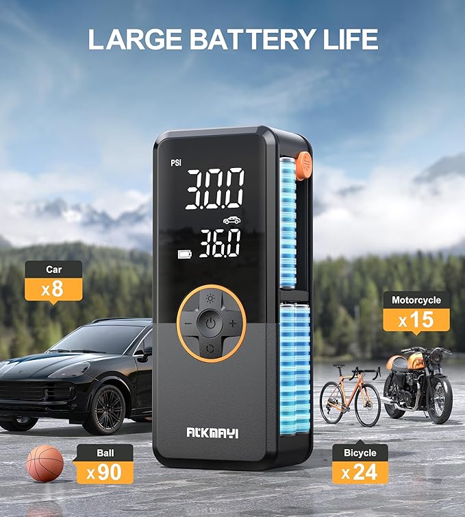 Tire Inflator Portable Air Compressor, 150PSI Air Pump for Car Tires, Cordless Air Compressor with Inflation and Deflation Modes, 12V DC Tire Pump for Car, Motorcycle, Bicycle, Balls
