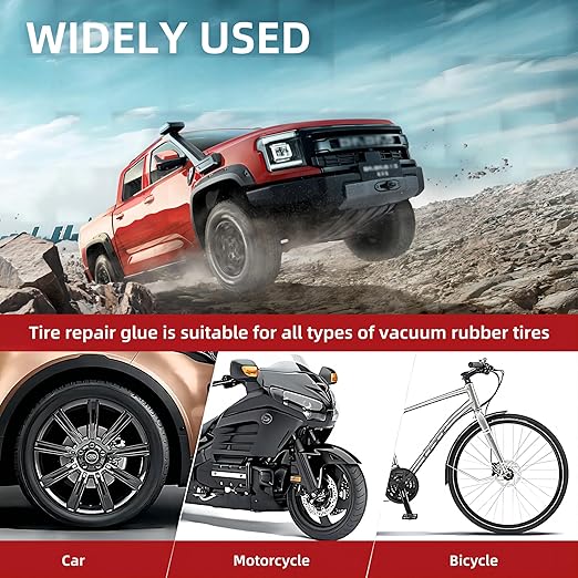 Tire Repair Glue 50ml, Rubber Cement Tire Repair, Tire Plug Glue, Tire Patch Glue Heavy Duty, Three Sizes Tire Repair Nail 9 Pcs, Sidewall Tire Repair Kit for Car, Motorcycle, Bike, Truck, Tractor
