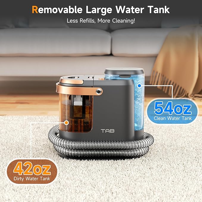 TAB Carpet Cleaner Machine, 18KPa Portable Upholstery Spot Cleaner Shampooer Machine, Powerful Deep Stain Remover, Deep Cleaner for Pets, Stairs,Car Seat and Couch, Self-Cleaning, R3