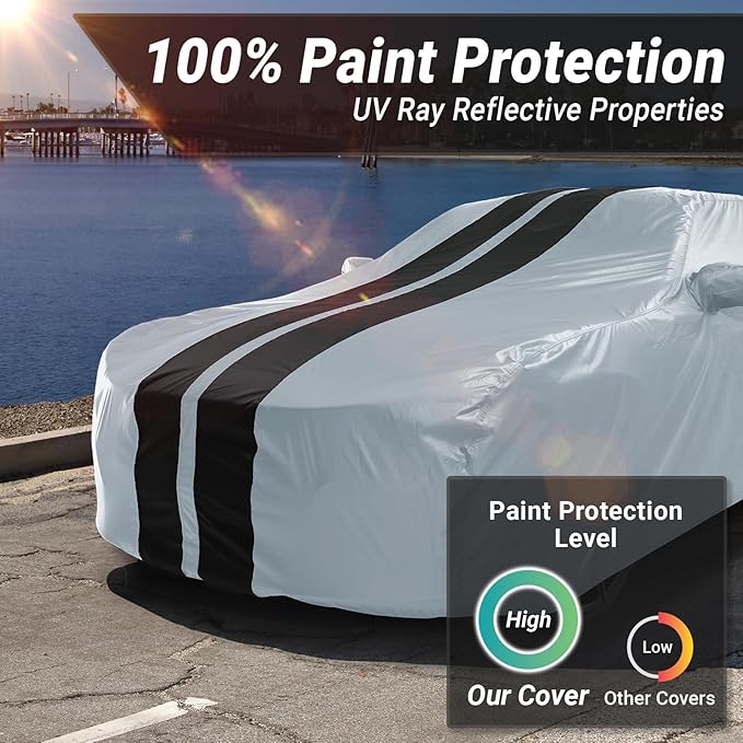 iCarCover Custom Car Cover for Buick Century Sedan, Coupe (1982-1996) Waterproof All-Weather Rain Snow UV Sun Protector Full Exterior Indoor Outdoor Car Cover (Stripe - Gray/Black)