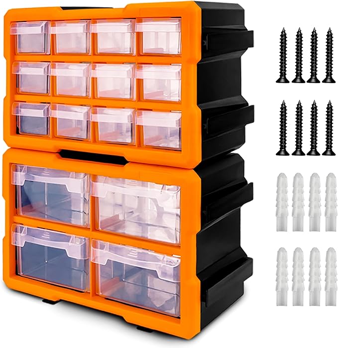 HORUSDY 16-Drawer Storage Cabinet, Wall Mountable Parts Organizer for Hardware, Tools, Screws, Beads, Crafts, Garage, and Office Storage, Customizable Dividable Drawers, Heavy-Duty & Durable