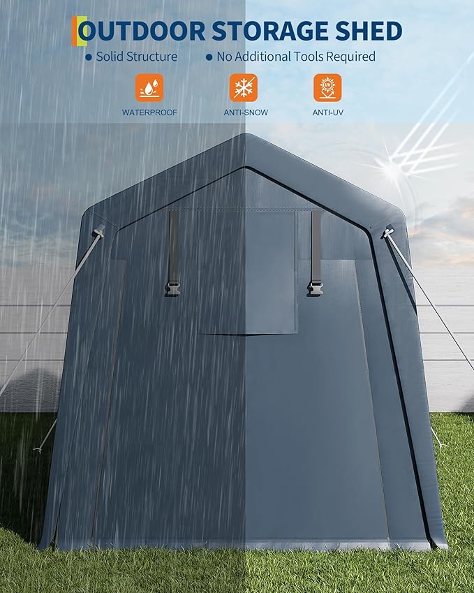 6x8 Ft Carport Heavy Duty Tent with Roll-Up Windows, Portable Garage with Removable Sidewalls & Doors, Car Canopy All-Season Tarp for Car Boat Truck Motorcycle, Grey