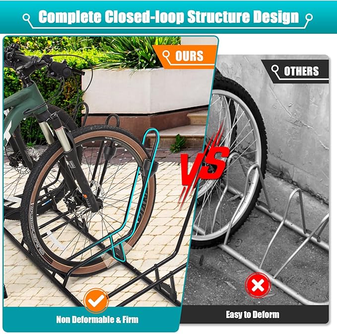 Floor Bike Rack for 4 Bikes, Bike Stand Anti-Collision Protects Disc Brake & Derailleur, Bicycle Holder Road/Kids/MTB Bicycles, Fits 12"-29" Tires, for Indoor Outdoor Garage