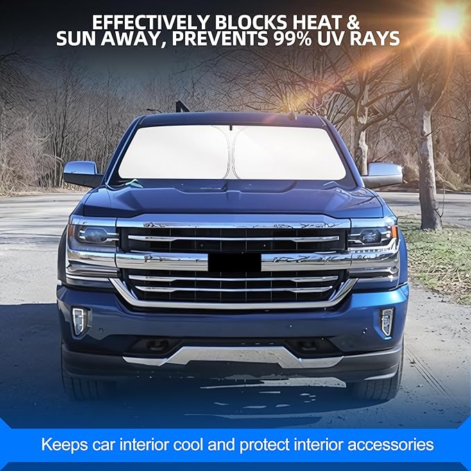 Windshield Sun Shade for Ch-evro-let Silverado 1500 2014-2018 Foldable Sunshade Custom Fit Front Window Car Interior Accessories Protector Blocks UV Rays