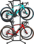 Stand Bike Storage Rack Garage Max 240lbs, Freestanding Gravity Indoor Bike Rack Holds 4 Bikes with Adjustable Arms, Vertical Bike Stand Space Saving for MTB, Road Bike