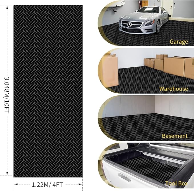 Premium Garage Floor Mat, Commercial Grade Heavy Duty Parking Mat for Garage Floor, Golf Cart Parking, Water/Stain Resistant Floor Runner (Black Diamond, 4 x 10 Feet)