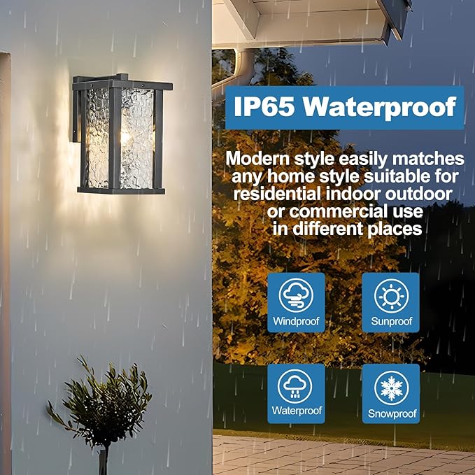 Outdoor Wall Sconce E26 Base Metal Frame - Black Exterior Light Fixture with Clear Glass, Waterproof Porch Wall Mount Lighting for Garage, Patio(Bulb not Included)