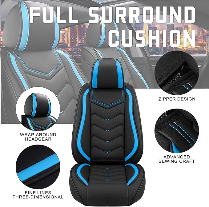 Car Seat Covers for Chrysler Pacifica 2004-2025, Stylish Sport Seat Cover, Premium Nappa Leather Car Seat Cover. Automobile Seat Covers Sets.(Standard 5 Seats/Black Blue)