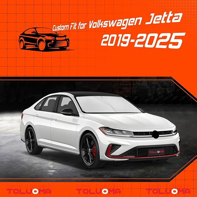 Custom Fit Windshield Sun Shade for Volkswagen VW Jetta 2019-2025 - Full Coverage, 210T Reflective Fabric, Double-Layer Design - Blocks 99% UV Rays, Keeps Car Cool, Easy to Install and Store