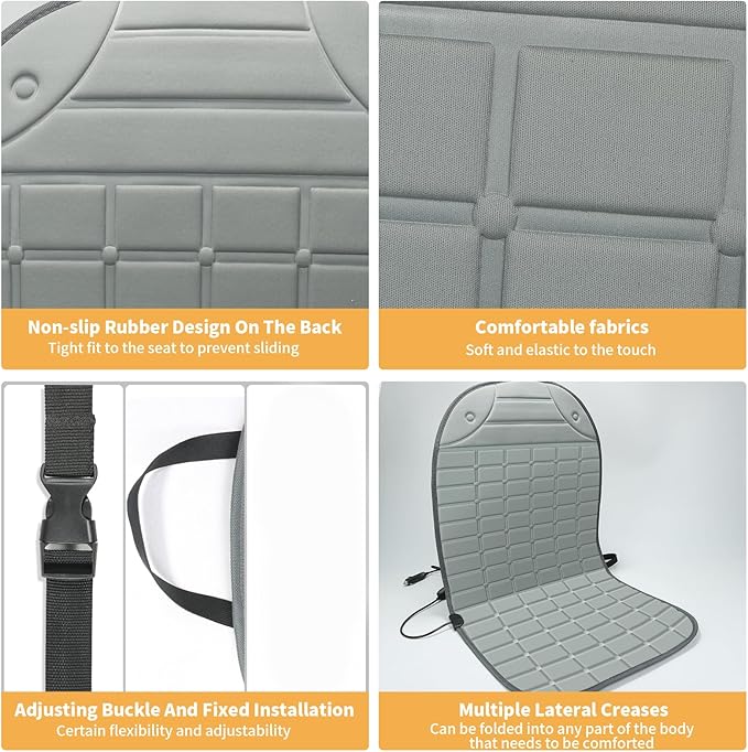 Seat Cover for Cold Weather, Winter Seat Cushion with Adjustanle Buckle for Full Back and Seat (1, Gray)