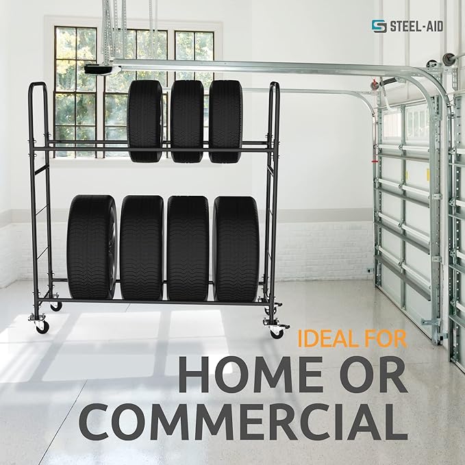 STEELAID Tire Storage Rack - Rolling Rack for Garage - Indoor/Outdoor Shelves 60 inch Organizer