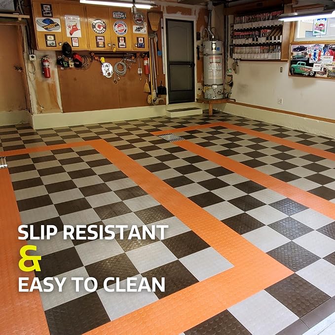 Big Floors RaceDeck CircleTrac, Interlocking Non-Slip Garage Flooring Tile, Durable, Modular, Heavy-Duty Copolymer, Easy Install (Black, 24 Pack of 12 x 12" Tiles)
