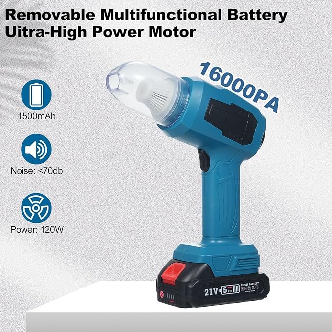 Handheld Car Vacuum, 16000PA 4 in 1 Mini Cordless Vacuum Cleaner and Air Duster with Multi-Nozzles Rechargeable Battery Dual Filter for Home, Car, Office, Pet Hair, Keyboard, Desktop