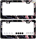 Watercolor Cherry Blossom License Plate Frames - 2 Pcs Set 2 Holes Stainless Steel Metal Auto Car Accessories Decoration License Plate Frame Cover Size 6.3" x 12.2" Fit US Vehicles for Women Men Gift