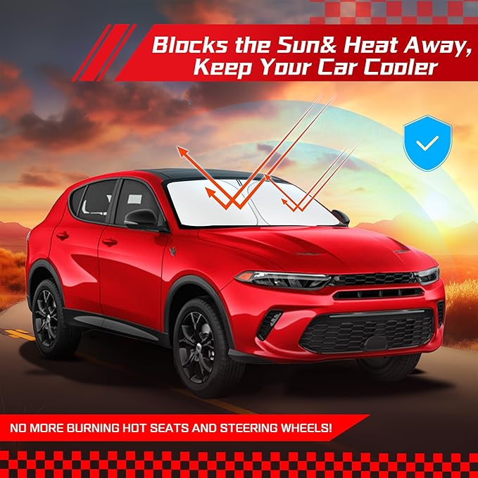 ARISMOTOR Windshield Sun Shade for Dodge Hornet 2023-2024, Custom Fit Foldable Front Window Sunshade Sun Visor Protector, Block UV Rays Keep Your Car Cooler