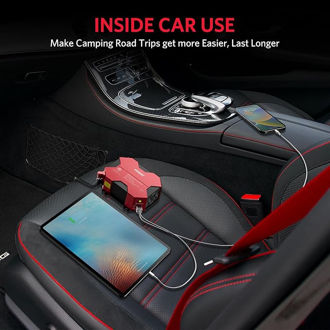 500 Watt Car Power Inverter DC 12V to AC 110V Car Plug Inverter Adapter Power Converter with 4 USB Charging Ports and 2 AC Outlets Car Charger