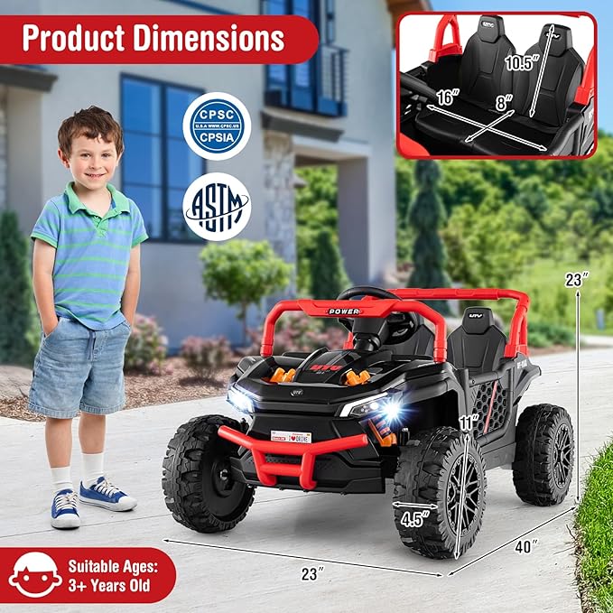 Costzon Kids UTV, 12V Battery Powered Electric Off-Road Car w/Remote Control, Sounds, Wireless Connection, 3 Speeds & 4-Wheel Suspension, Kids Ride on Truck, Gift for Boys & Girls 3+ Years Old (Black)