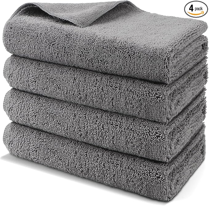 HOMEXCEL Professional Large Microfiber Car Drying Towels 4 Pack, Lint Free, Scratch Free, Highly Absorbent Drying Towel for Cars, SUVs, RVs, Trucks, and Boats,31" x 24 ",Grey
