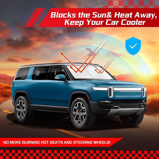 ARISMOTOR Windshield Sun Shade for Rivian R1S 2022-2025 2026, Custom Fit Foldable Front Window Sunshade Sun Visor Protector, Block UV Rays Keep Your Car Cooler
