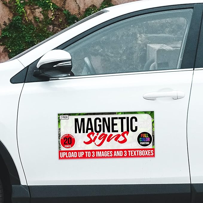 2 Pack, Personalized Magnetic Signs for Vehicles, Custom Car Magnets for Businesses, Customized Full Color Magnetic Truck Signs, 12x24 Car Magnet Signs (Design B)