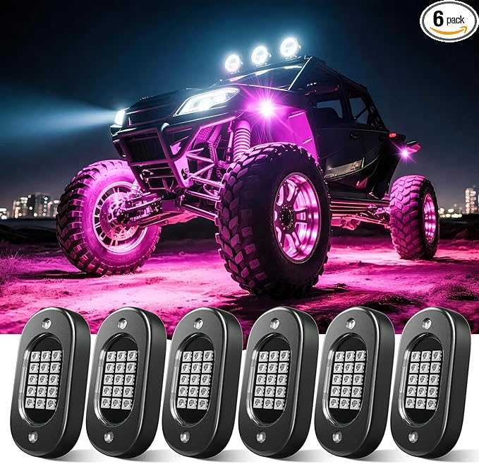 Honalia LED Rock Lights for Trucks 6 pods, RGB Truck Rock Lights with Bluetooth Control, Neon Light Kits for ATV UTV Golf Cart RZR