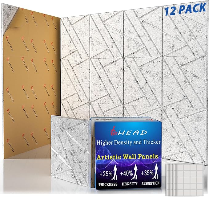 12 Pack Self-Adhesive Soundproof Wall Panels, 12 x 12 x 0.47 In Sound Proof Foam Panels for Walls, 1.2lb/ft³ High Density, Thicker 0.47in, Acoustic Panels, Noise Dampening Panels Studio Gray