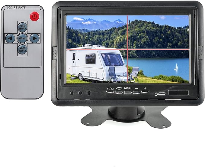 Anina 7 Inch Monitor Quad Split HD Screen 4 Channels RCA Video Inputs for Car Pickup Truck SUV Vehicle with Headrest Mounting Bracket