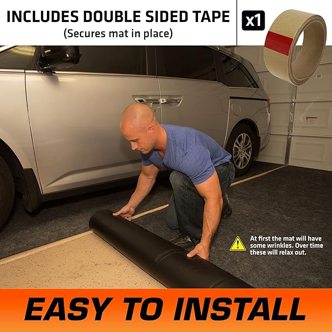 Armor All Original XL Garage Floor Mat, (22' x 8'10"), (Includes Double Sided Tape), Protects Surfaces, Transforms Garage - Absorbent/Waterproof/Durable (USA Made) (Charcoal)