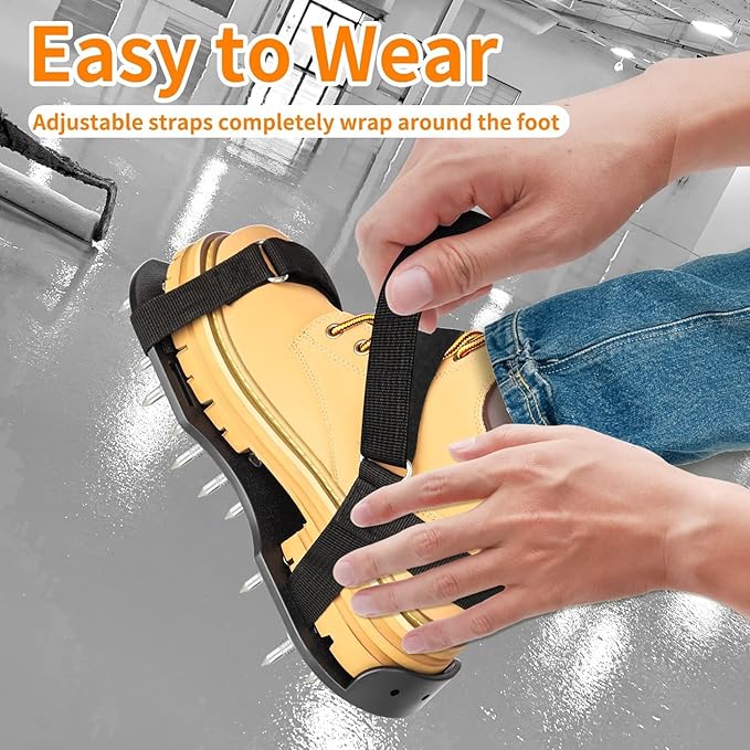 Epoxy Floor Spiked Shoes Fully Assembled Gunite Spiked Shoes with 3/4" Short Spikes for Garage Floor Epoxy, Overlays, Cover Installation,1 Pair (Black)
