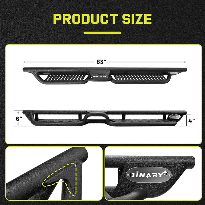 BINARY STAR Running Boards Compatible with Vehicle 2022-2025 Toyota Tundra CrewMax Cab, 6 Inch Tundra Two-Stair Side Steps Nerf Bars, Black Step Bars Step Rails, Running Boards