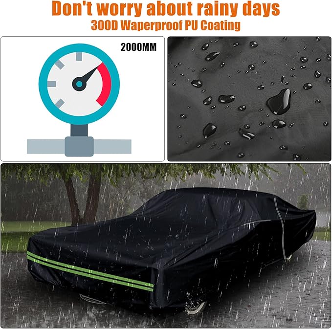 Waterproof Car Cover Compatible with Chevrolet El Camino 1968-1972, 300D with Inner Cotton Liner All Weather Classic Car Covers with Zipper Door Reflective Strips Lock for Snow Rain Dust