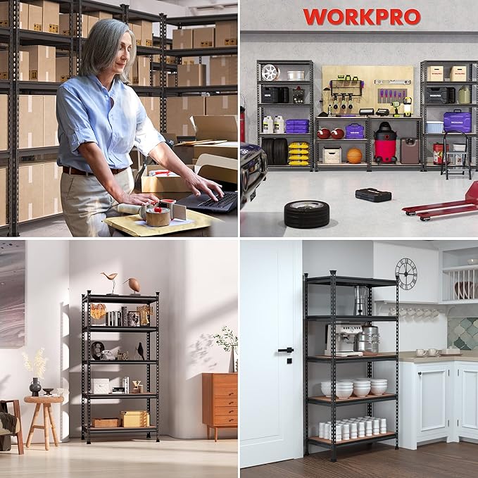 WORKPRO 5-Tier Metal Storage Shelving Unit, 36”W x 18”D x 72”H, Adjustable Storage Rack Heavy Duty Shelf with Particle Board, 4000 lbs Load Capacity (Total) for Garage Warehouse, Pack of 10