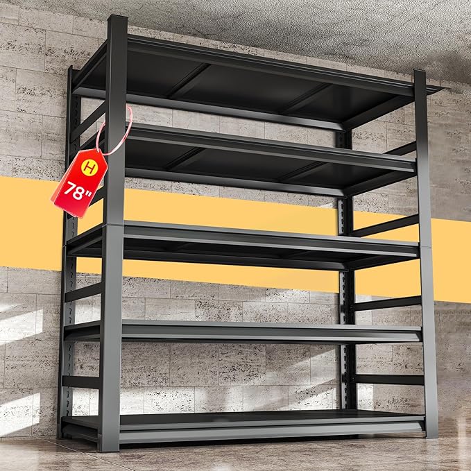 48" W,Heavy Duty 5-Tier Steel Garage Shelving Unit | 3800LB Capacity| Garage & Basement Storage | Industrial-Grade Metal Shelving for Warehouses & Workshops | Adjustable, Rust-Resistant, Black